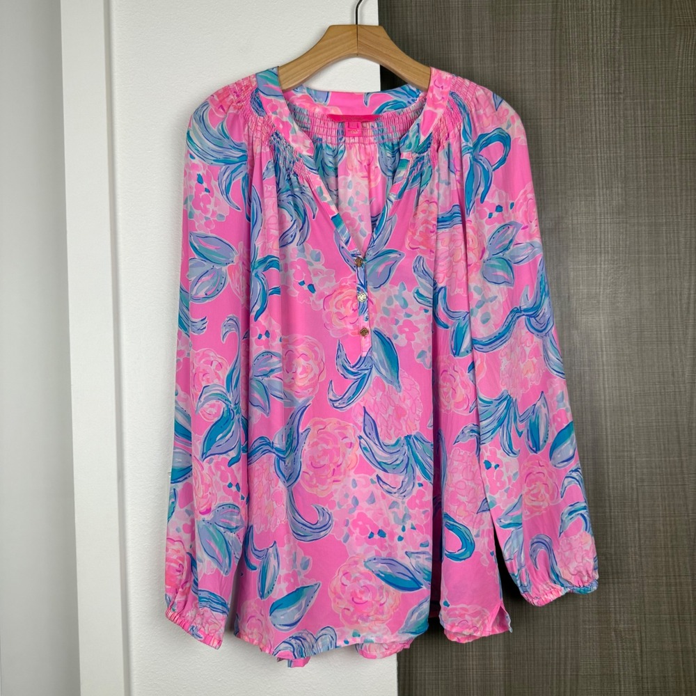 Lilly Pulitzer Elsa Silk Blouse Prosecco Pink Pinking Positive - Picture 3 of 14